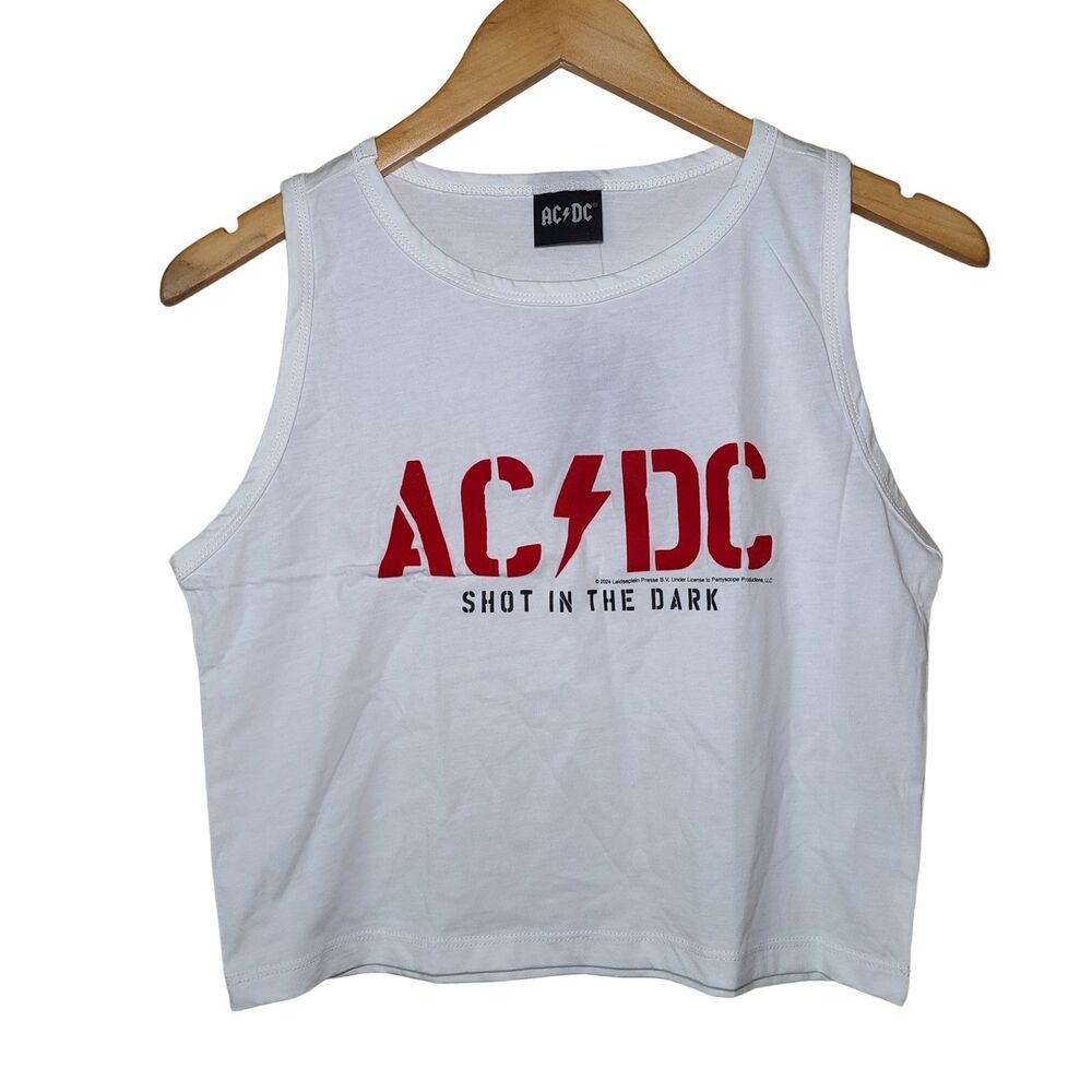 AC/DC Women’s White Sleeveless Crop Top Velvet Lettering Size XL NWT Rock Music